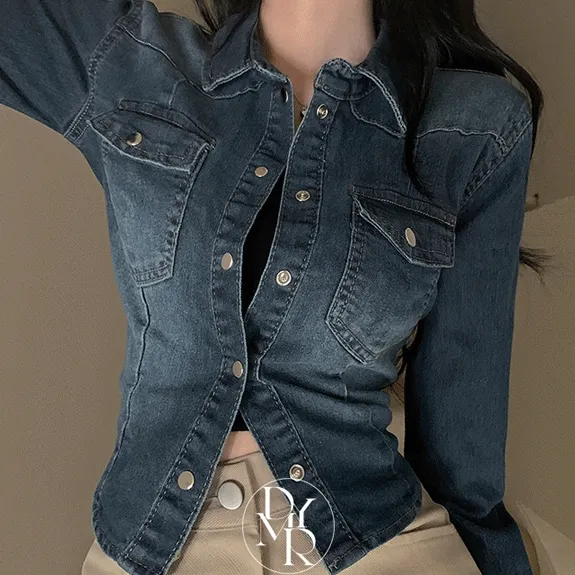 [💕반팔ver추가💕/만장돌파!] 워싱 스판 슬림 긴팔 반팔 크롭 데님 셔츠 블라우스 청자켓