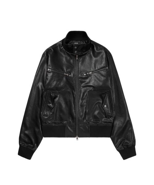 High-Neck Leather Jacket (Black)