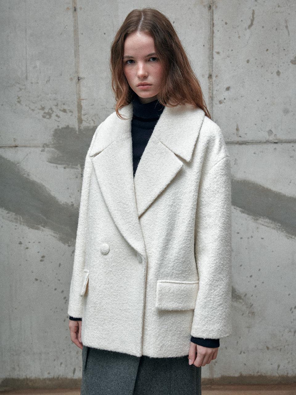 HAIRY ALPACA DOUBLE HALF COAT [IVORY][BLACK]