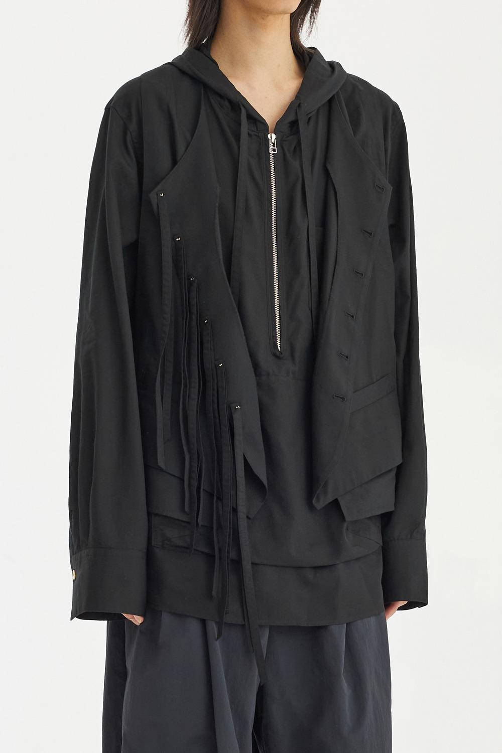 Layered Pullover Vest Shirt-Black