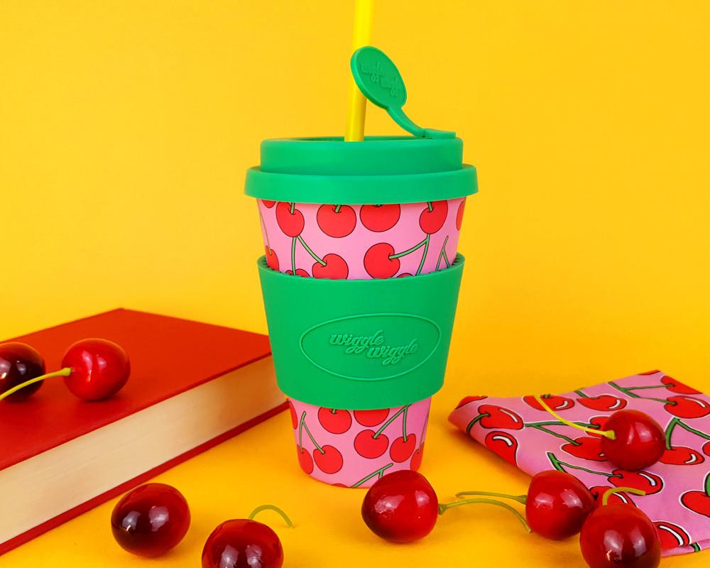 친환경 에코 밤부 대나무 머그 컵 텀블러 - 체리