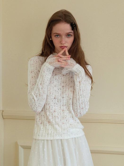 Cest_Lace embroidery high neck top