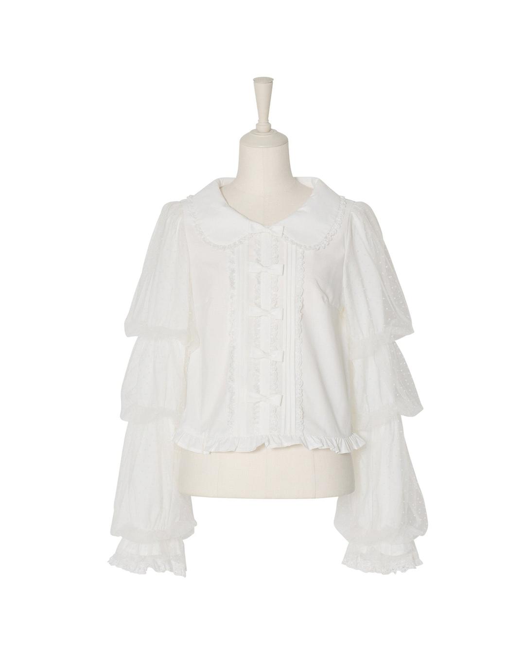 Whip sleeve Ribbon Blouse - WHITE / FREE