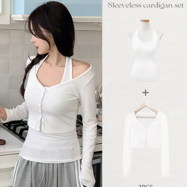 [MADE][2pcs,허리잘록핏!] 키싱 홀터 나시 가디건set (4color)