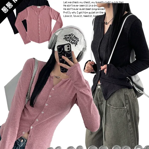 ~3사이즈 슬림 단추 라운드 데일리 가디건 [빅사이즈/통통제작]