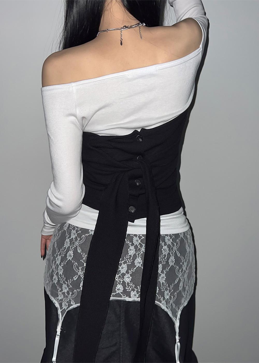 OPLE STRAP BUTTON LAYERED TOP 4color / 오플 스트랩 버튼 레이어드 탑