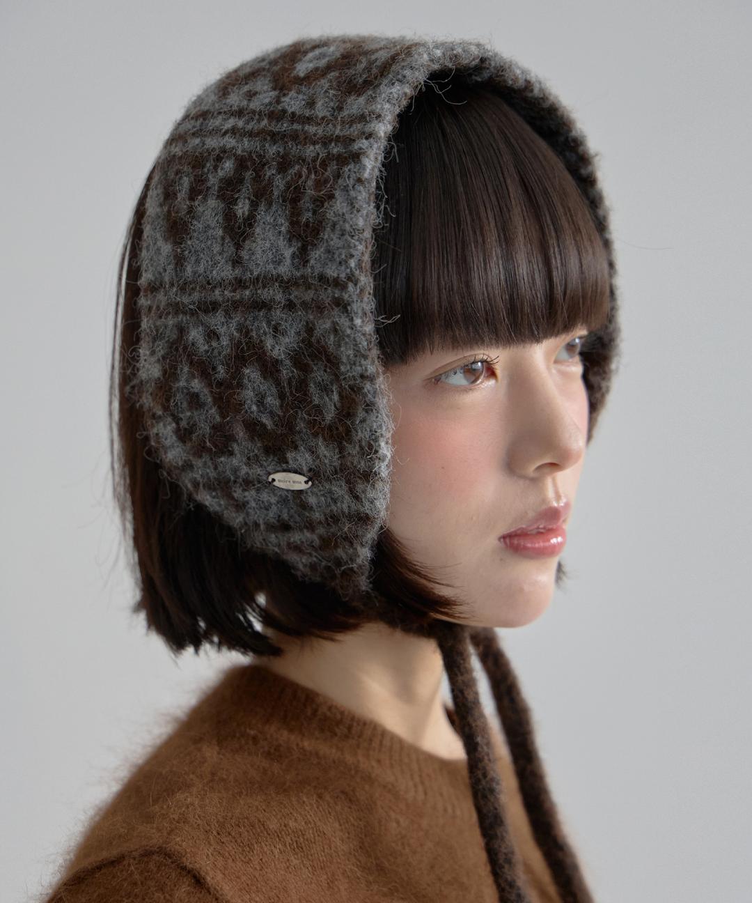 Frame Knit Ear Warmer-Brown