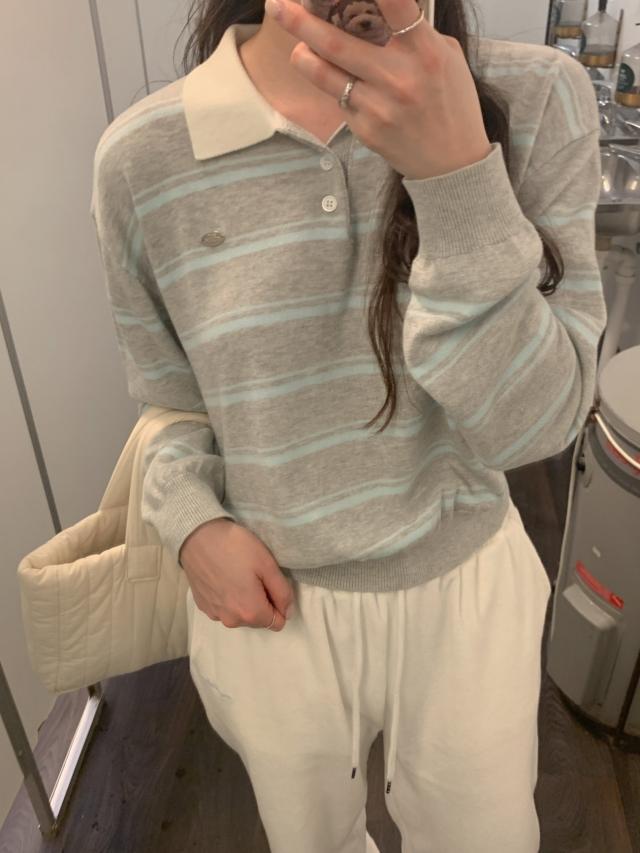 어베인 🍂15% sale 일요일까지 💕URBANE MADE💕 봉봉 스트라이프 반팔 긴팔 카라 니트 (4c) / 출근룩 /여행룩/데일리룩/가을니트