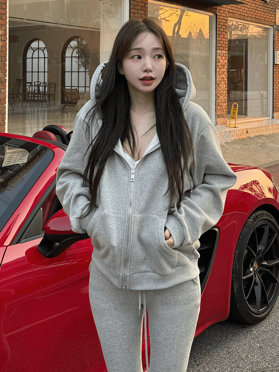 밍크기모 후드 집업