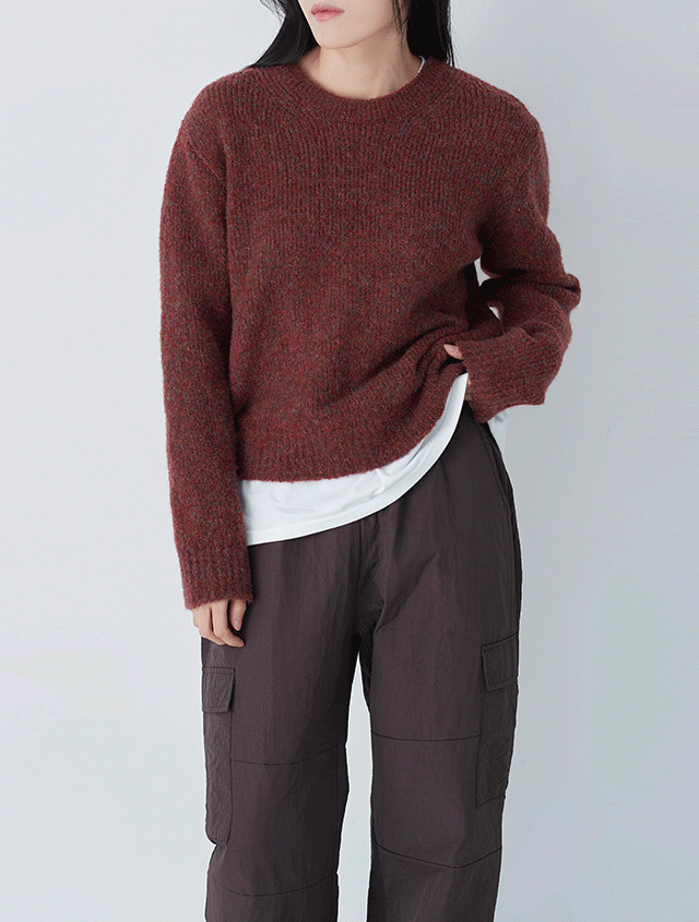 따뜻 라운드 울 알파카 컬러 보카시 숏 니트 EA17B2