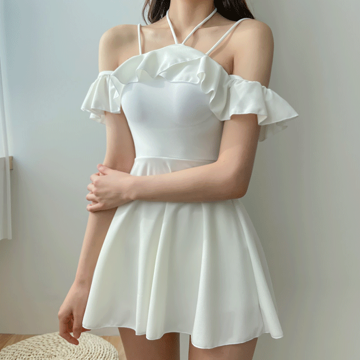 청순 오프숄더 원피스 수영복 (1P)