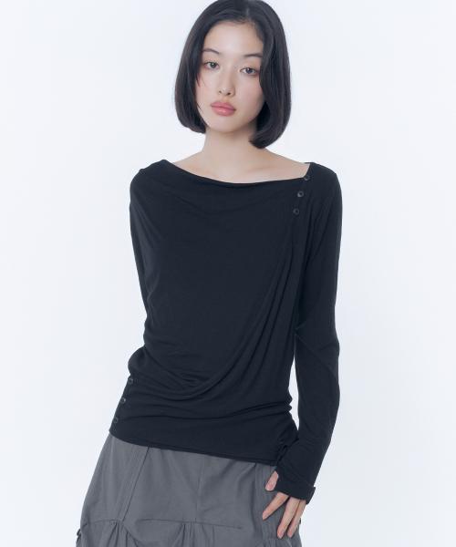 Draped button long sleeve BLACK