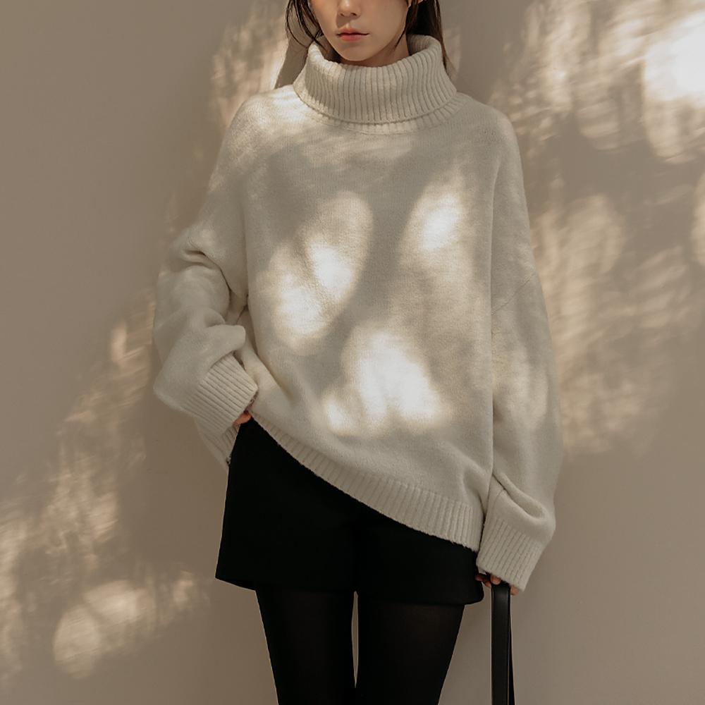 커먼유니크 아덴스 베이직 부들 루즈 터틀 넥 니트 (가을/간절기/겨울/하이넥/폴라/데일리/스탠다드/박시핏)