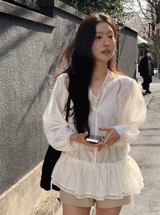 [가성비템 추천!]멜리즈 쉬폰 셔링 블라우스