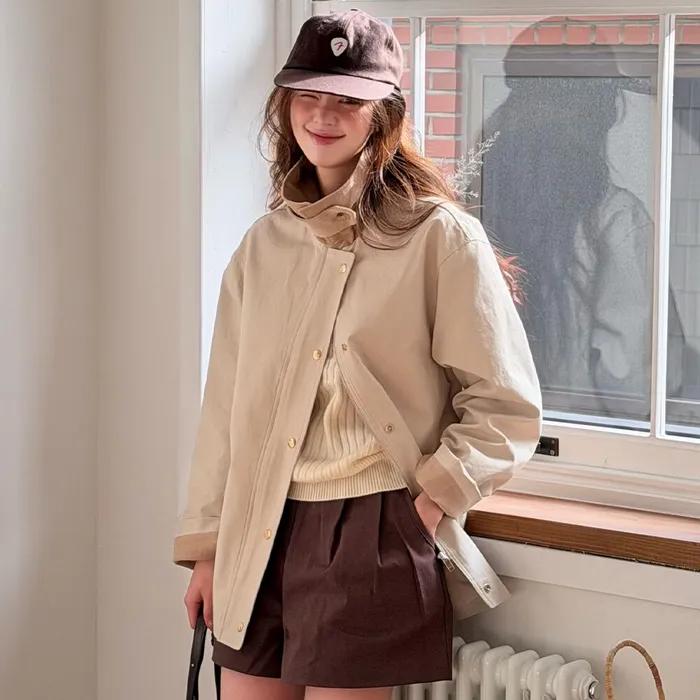 [지구 Pick] Coloring collar point utility jacket_Light beige