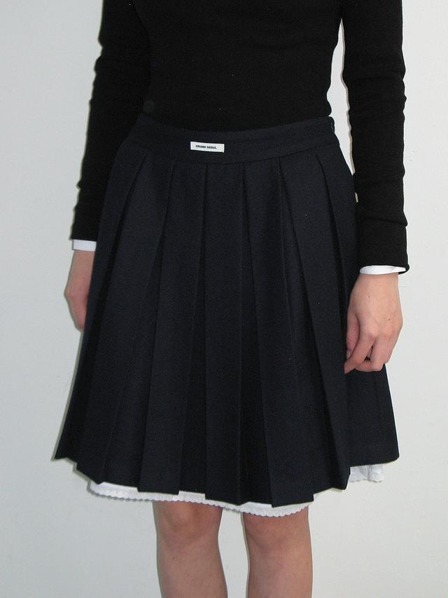 LAYERED WOOL PLEATS SKIRT_NAVY
