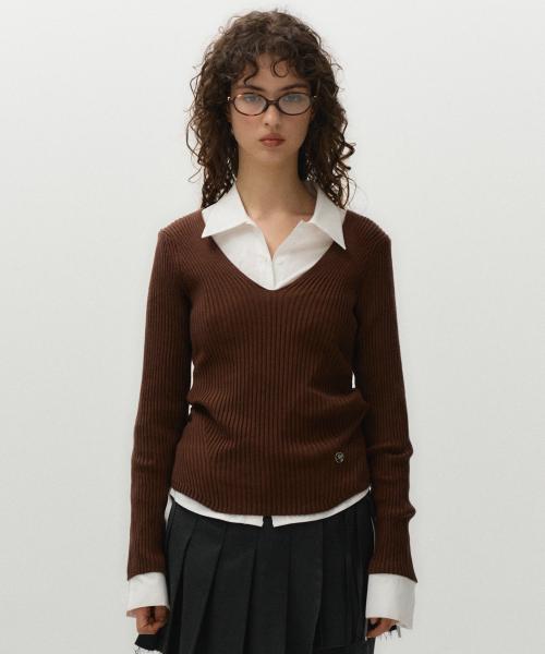 v slim knit [brown]