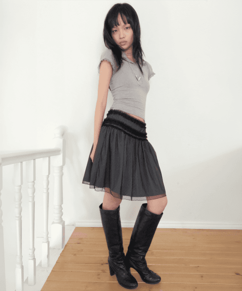 바닐라 도트 레이스 스커트 *블랙