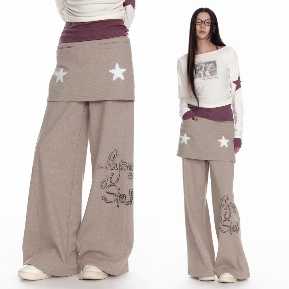 JIKOO 치마바지 별 프린팅 페이크 투피스 스웨트팬츠 와이드 팬츠