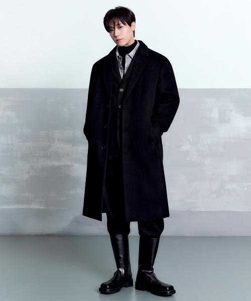 캐시미어 블렌드 오버사이즈 싱글 코트 [블랙]