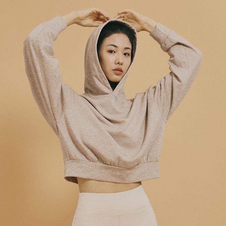 (FM50122)소프트 크롭 테리 후드_아몬드멜란지