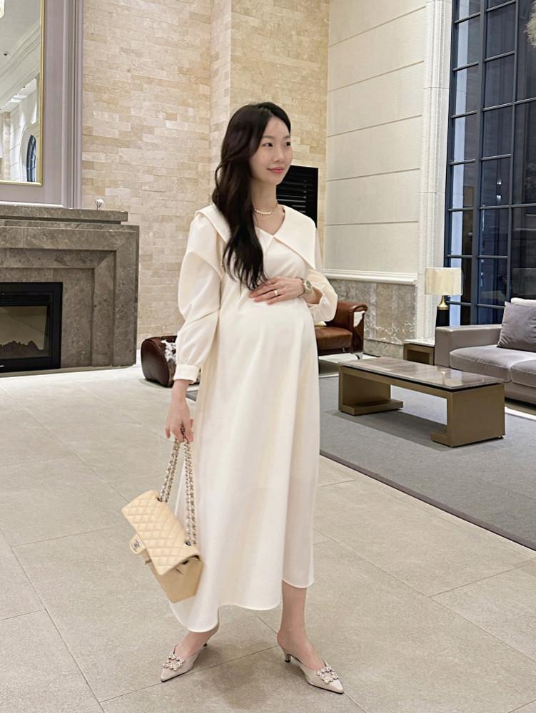 돌잔치룩 빅카라 원피스 봄 임부복 만삭 임산부 임부 옷 빅사이즈 롱 출근룩