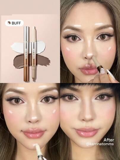 SHEGLAM Fine Line 2-In-1 코 컨투어 & 하이라이트 펜-버프 2색 컨투어 스틱 기름기 없고 오래 지속되는 천연 하이라이터 듀얼 유즈 멀티 유즈 스컬프트 매끈한 미세 주름 크리미 컨투어 아버지의 날 졸업 생일 휴일 봄 여름 Y2K 우아한 패션 메이크업 화장품 파티 해변 여행 캠핑 야외 학교 캠퍼스 여행 축제 장식 선물 장미 소녀 코스프레 최고의 색상 매력 분위기