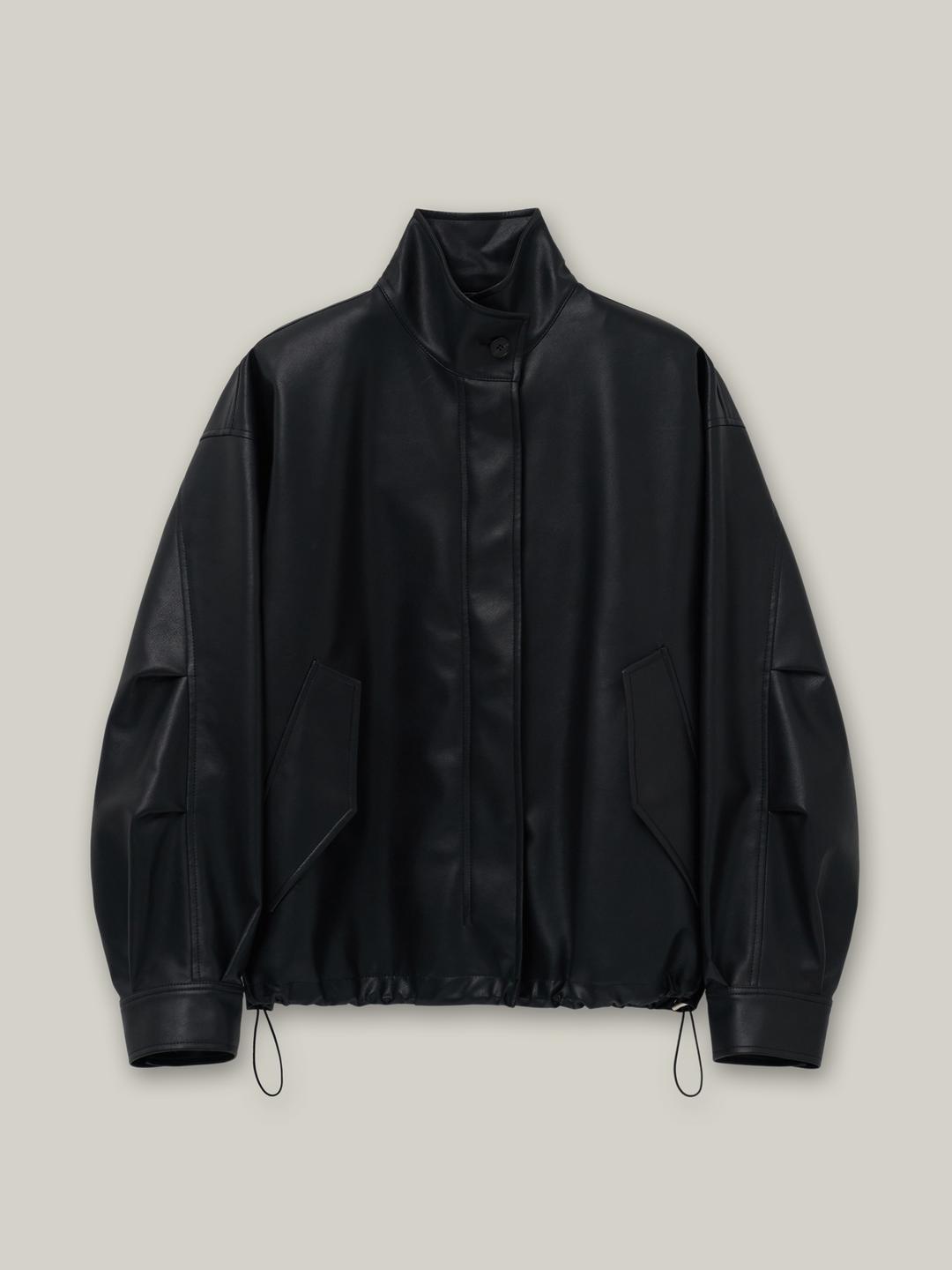 (당일배송) Oversized-Fit Leather Field Jacket_Black