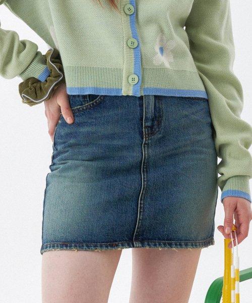 빈티지 워싱 데님 미니 스커트 (블루)