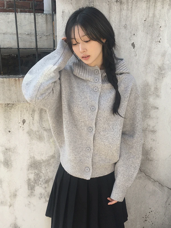 [폭닥도톰!/따뜻해요🖤] 콤피 하이넥 단추 후드 니트 긴팔 가디건 4color