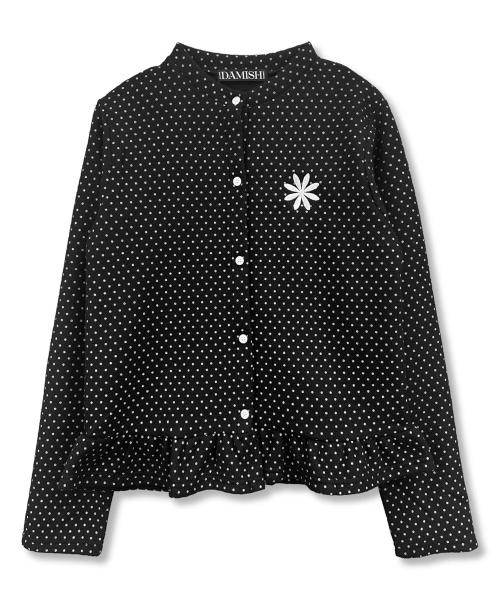 도트 프릴 데이지 로고 니트 가디건_블랙