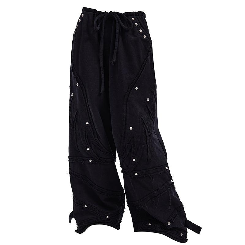 WINGS PATCHWORK SWEATPANTS - BLACK / S