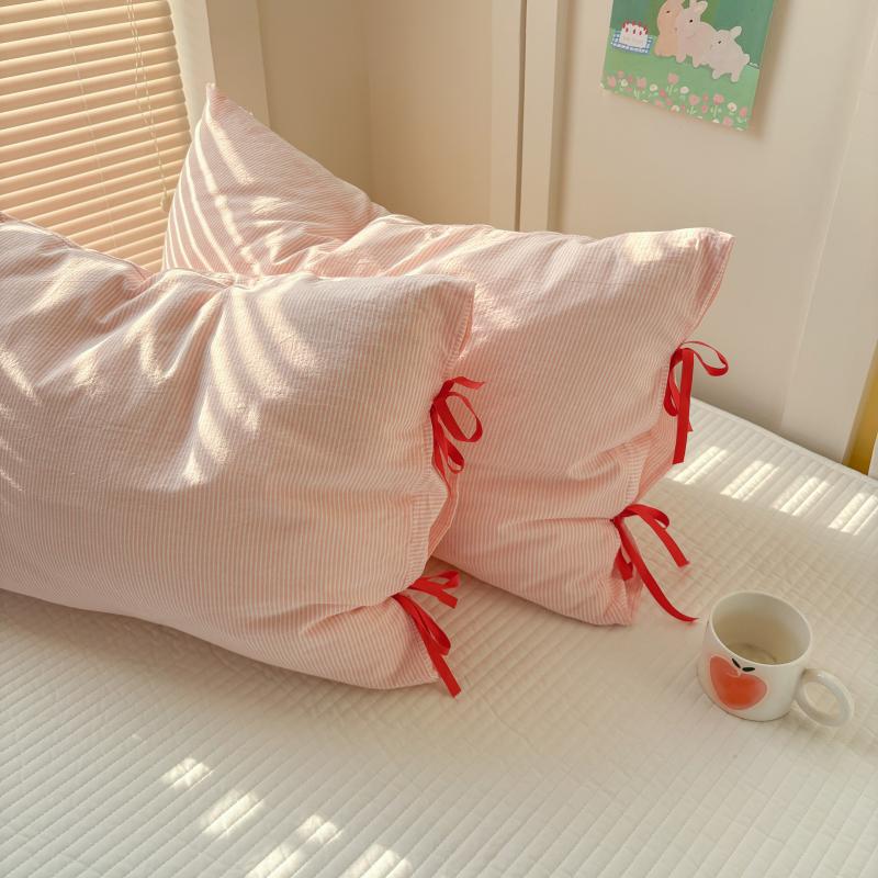 모던 레드 스트라이프 리본 침구커버 베개커버 5종 A