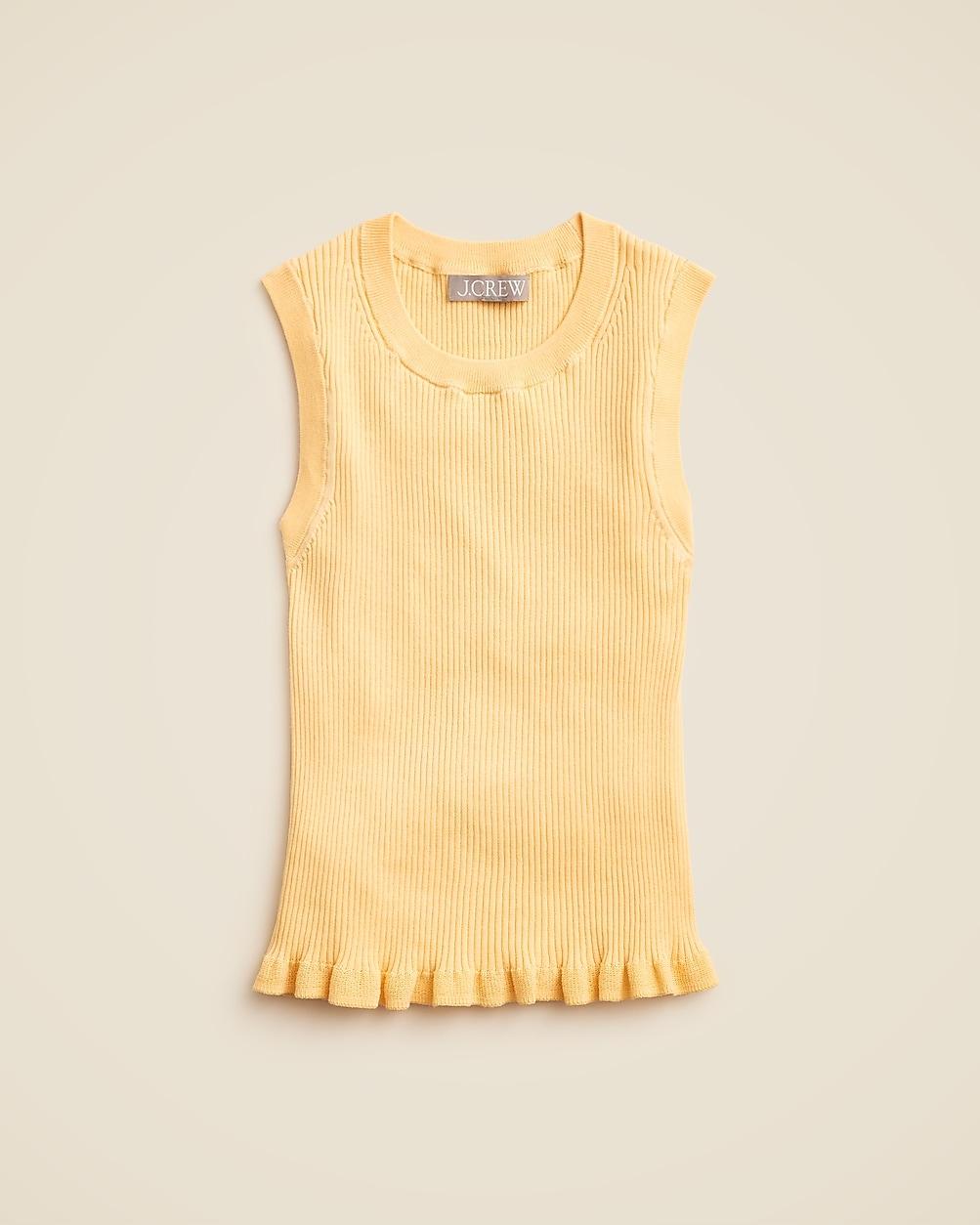 Ruffle-trim shell tank top in premium ultra-fine cotton