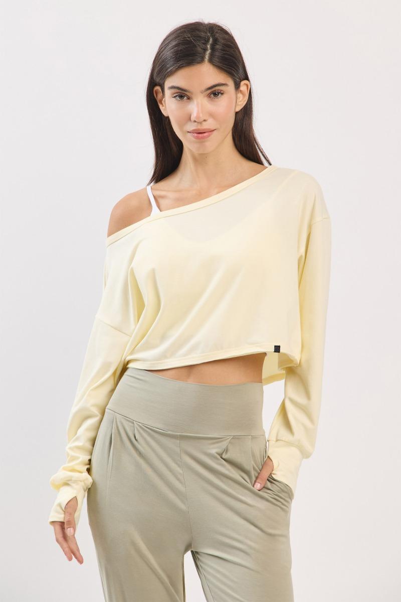 TL128 CROP MESH L/S TOP YELLOW