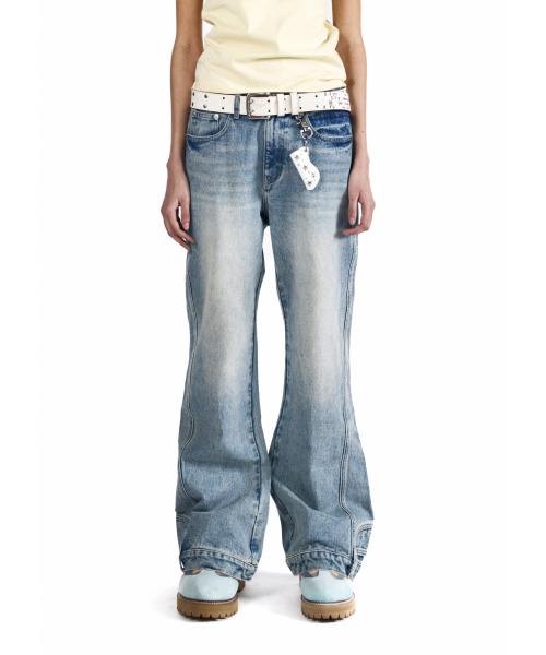 Upside-Down Flare Denim Pants (Blue)