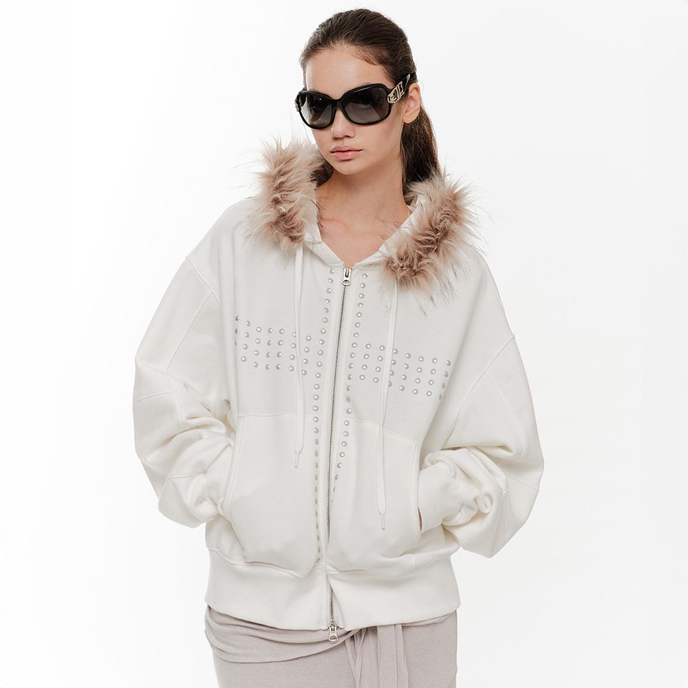 CRUCIA FUR HOODIE ZIP UP (IVORY)