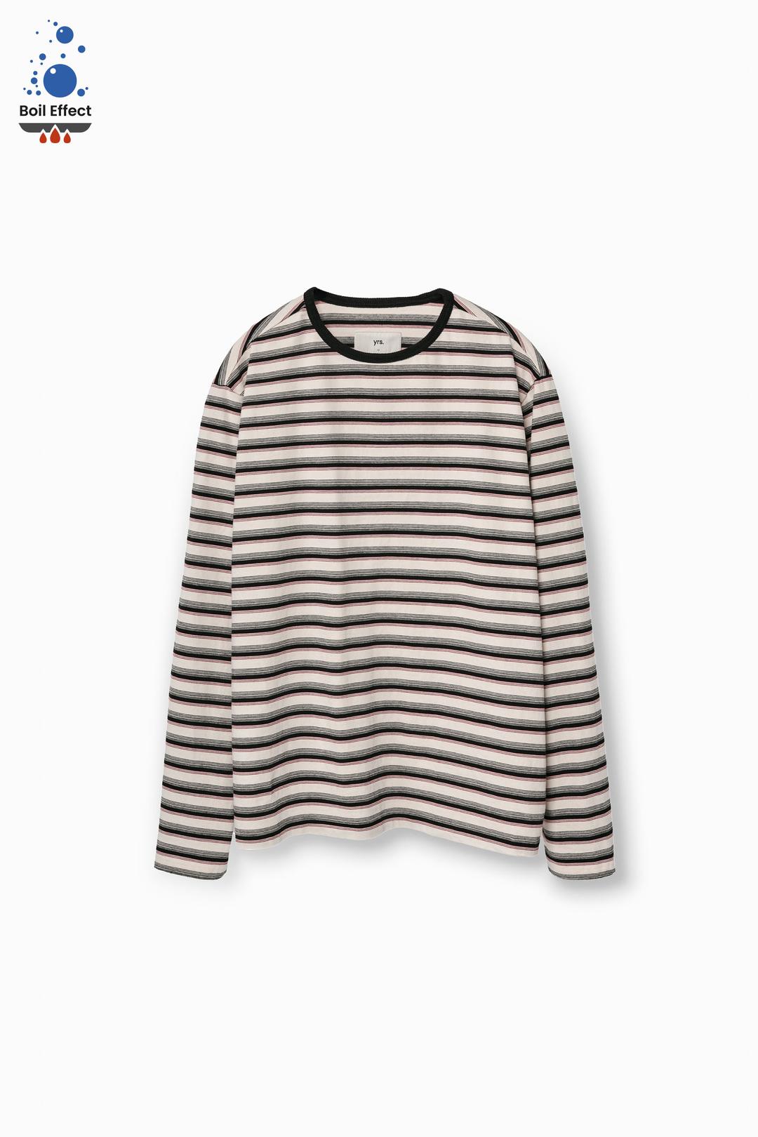 BLACK/IVORY BOIL EFFECT KUVAIKA MULTI STRIPE T (ECP GARMENT PROCESS)