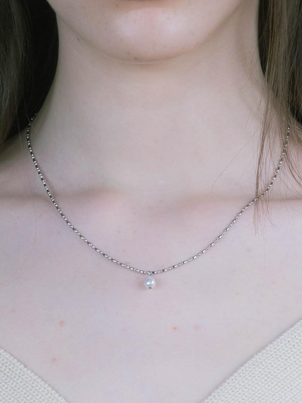 드롭 진주 데일리 볼륨 체인 목걸이_PM25N018SS