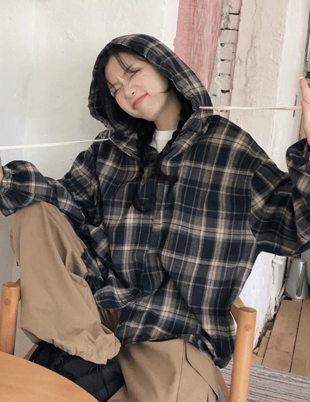 로셔드체크후드셔츠