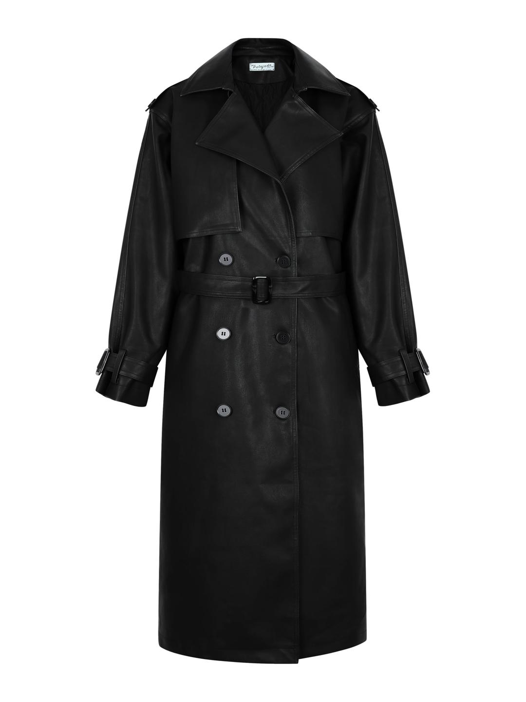 Leather Padded Trentch Coat - Solid Black