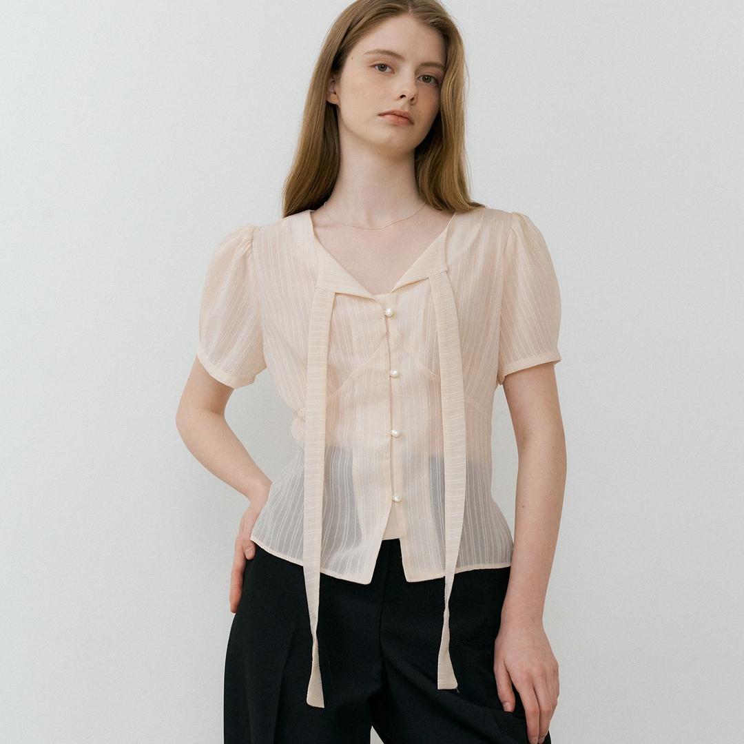 comos 1482 tie-line button blouse (peach)
