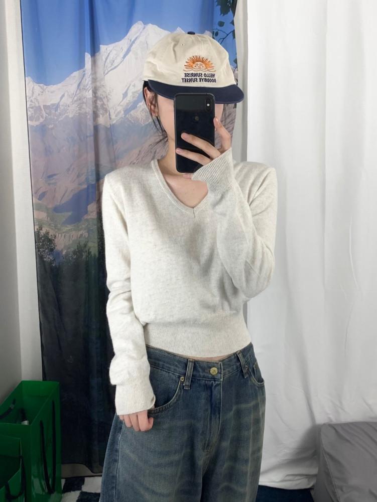 캐시미어 브이넥 크롭 니트 (6col)