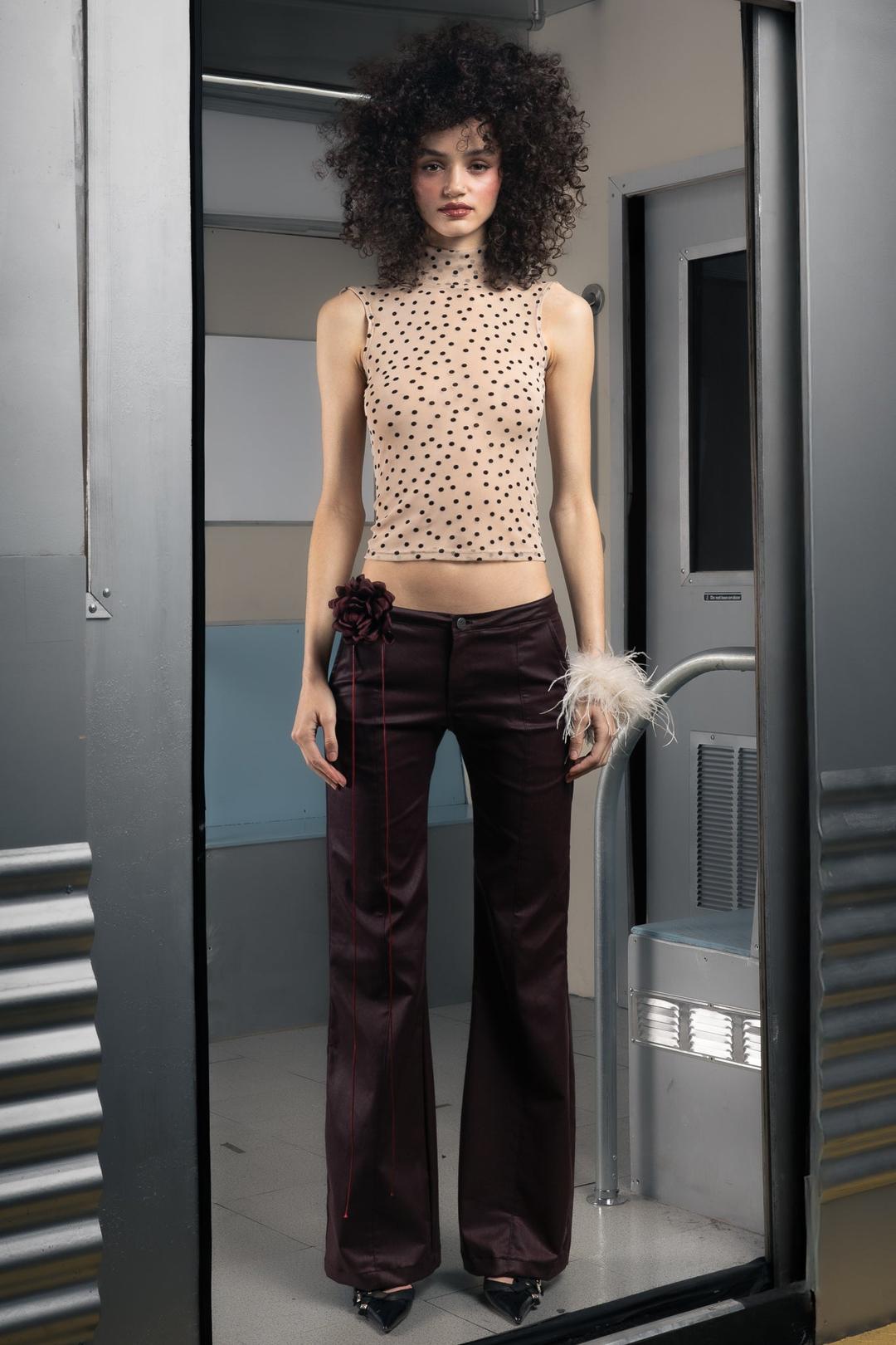 WAXY BOOTCUT PANT BURGUNDY