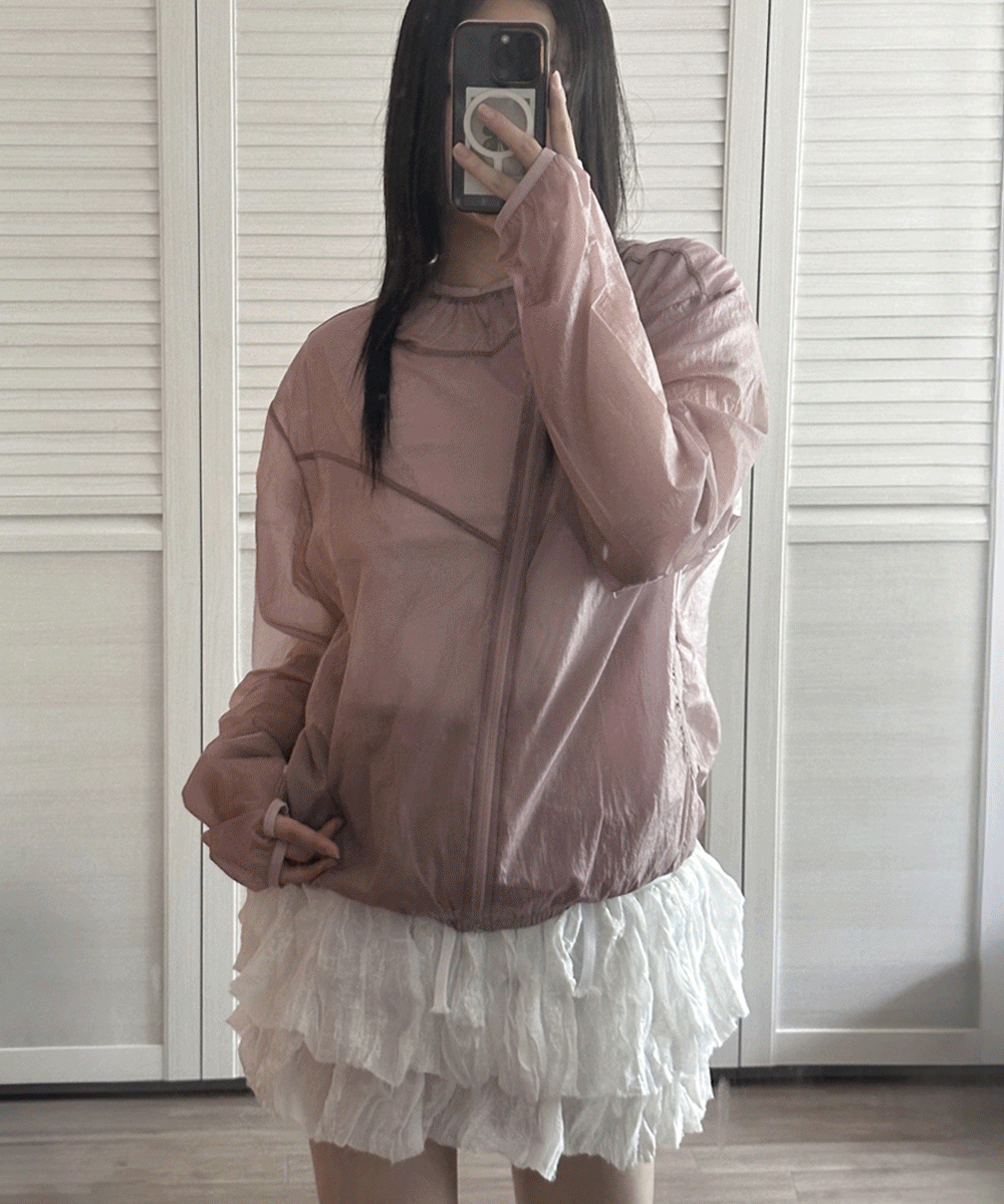 언베일 [unisex, 4color] 다이애그널 시어 바람막이 후드 점퍼