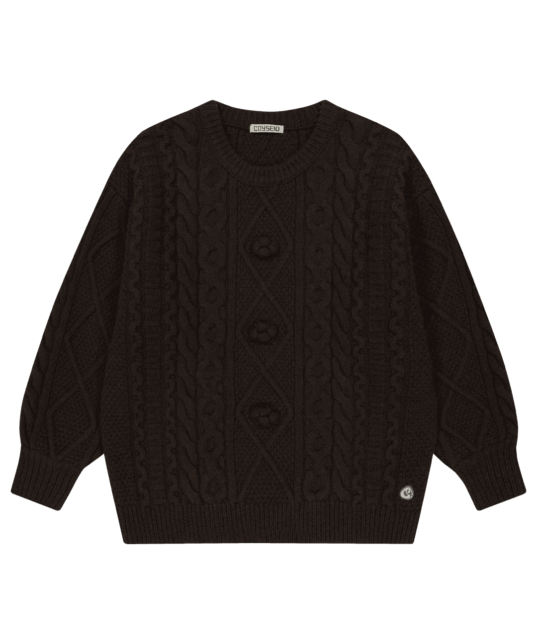 POMPOM CABLE KNIT BROWN
