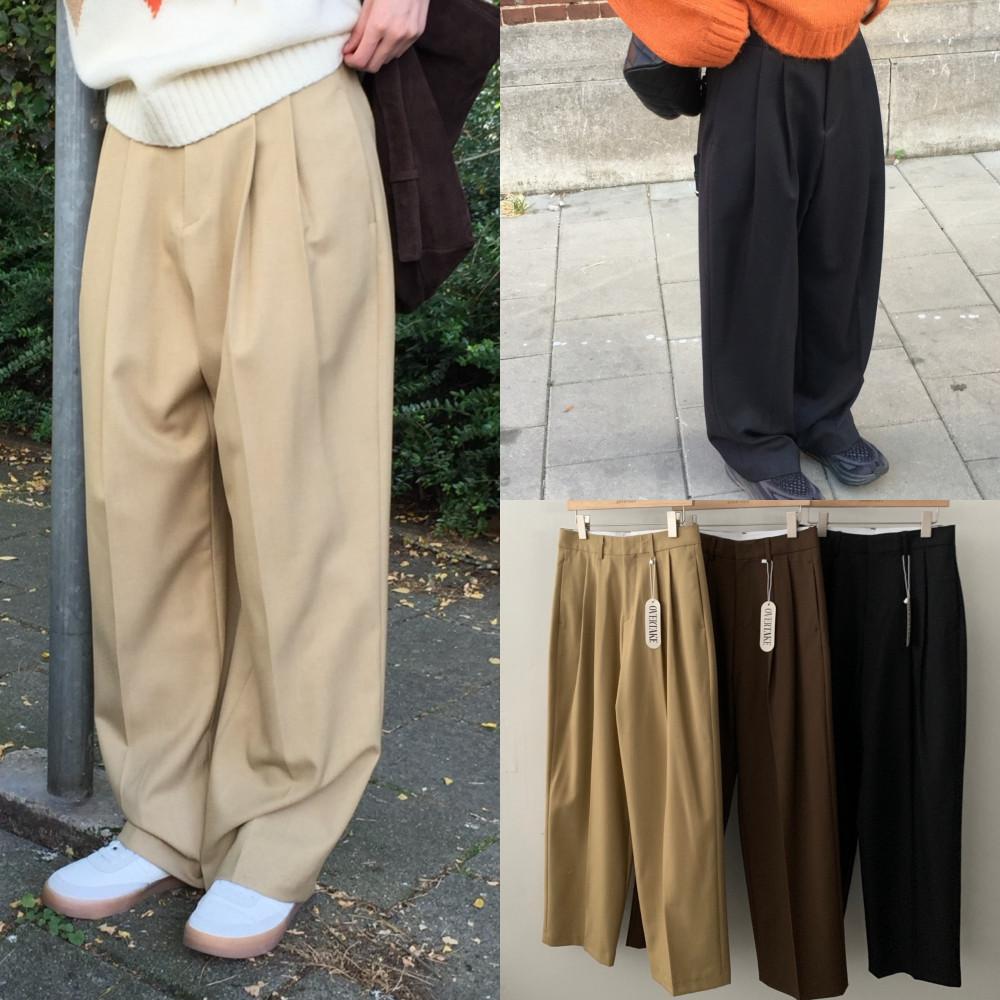 오버테이크 로드 비죠 팬츠 여성 가을 투 핀턱 와이드 슬랙스 하객 팬츠 3color