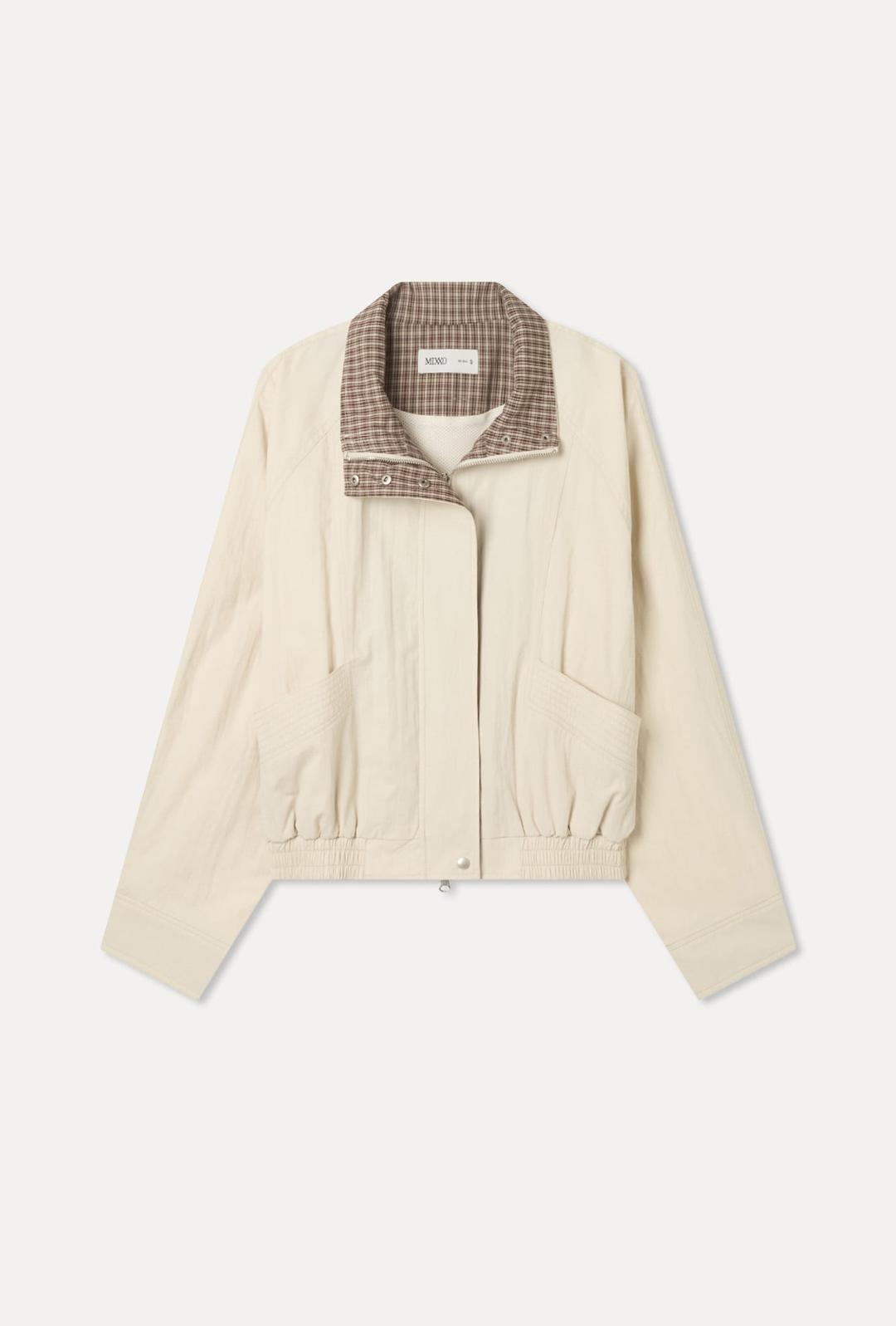 하이넥 체크 배색 점퍼_MIWJJG411B