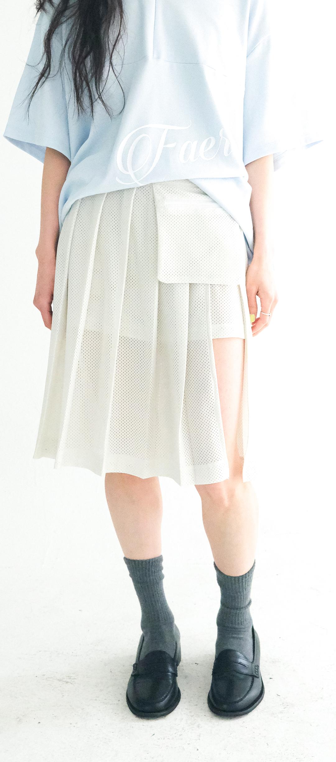 [fa.er.ie] mesh pocket pleats skirt pants (cream)