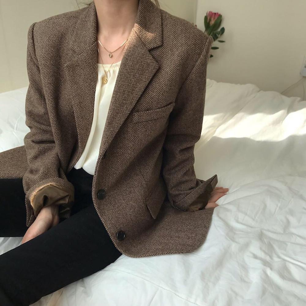 [단독진행] 울 헤링본 클래식 자켓 / 블랙, 브라운